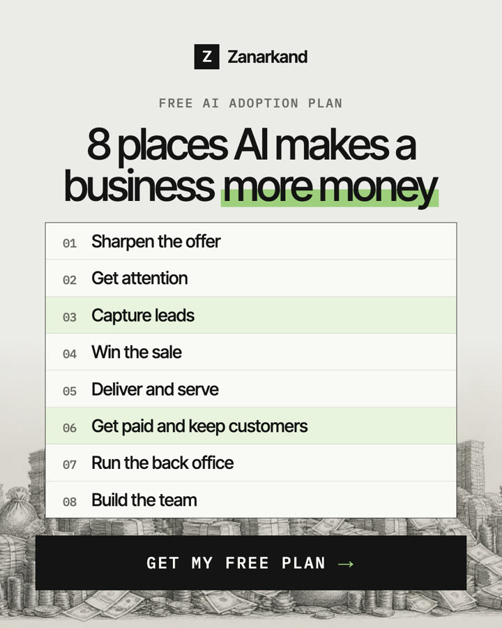 Ad for the free AI adoption plan: 8 places AI makes a business more money